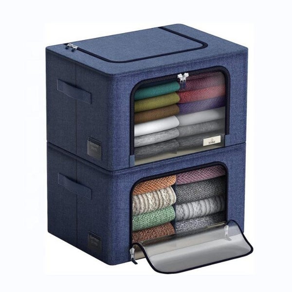 Storage Bins with Metal Frame - Stackable & Foldable Clothes Organizer Bags with Carousel 1