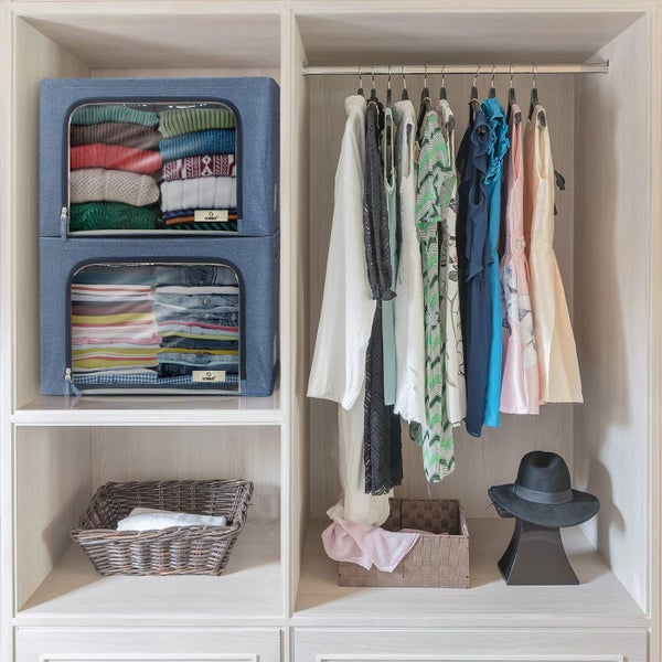 Storage Bins with Metal Frame - Stackable & Foldable Clothes Organizer Bags with Carousel 2