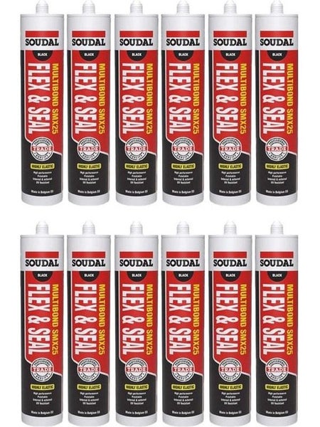 12 x Soudal Multibond SMX25 Flex and Seal Sealant Black 290ml Carousel 1