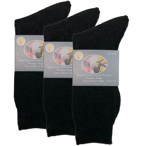 3 Pairs Merino Wool Blend Woolen Work Socks Hiking Heavy Duty Warm Thermal Carousel 1