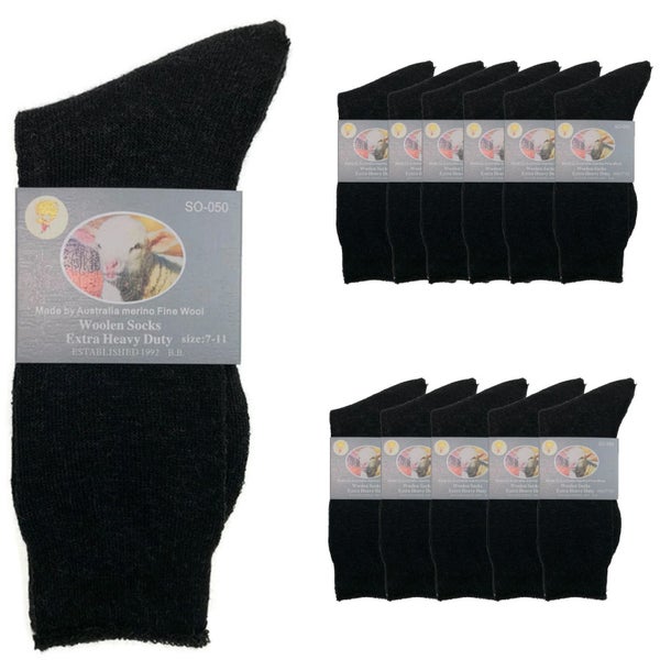 3 Pairs Merino Wool Blend Woolen Work Socks Hiking Heavy Duty Warm Thermal Carousel 3