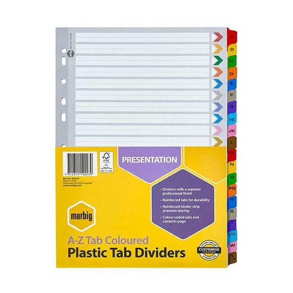 Marbig indices & dividers a-z tab reinforced a4 colour Carousel 1