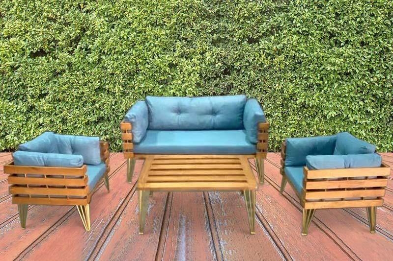 Dover Indoor- Covered Outdoor Sofa Set with One Coffee Table, Light Blue Carousel 1