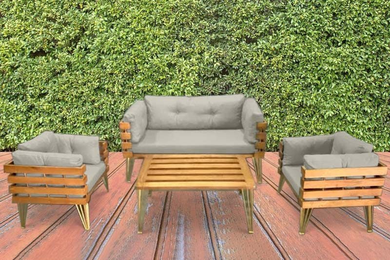 Dover Indoor- Covered Outdoor Sofa Set with One Coffee Table, Light Grey Carousel 1