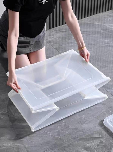 2x 37 Litre Modular Clear Foldable Storage Box with Lid Plastic Tub Collapsible Carousel 2