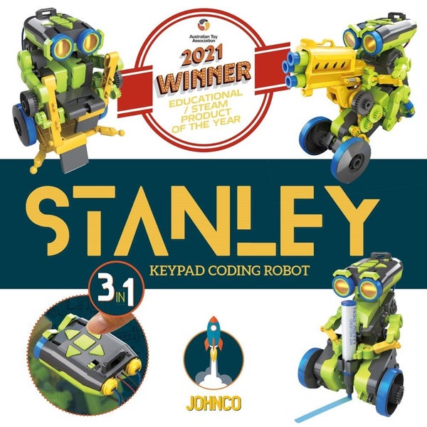 Johnco Stanley 3-in-1 Keypad Coding Robot DIY Rebuild Kids Learning Toy 8y+ Carousel 3