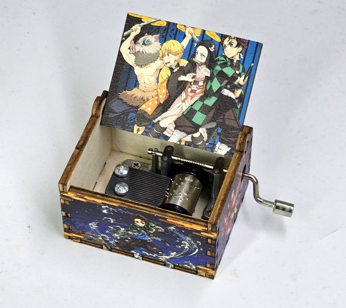 Demon Slayer Music Box Hand Crank Carved Wooden Musical Box - Black Carousel 1