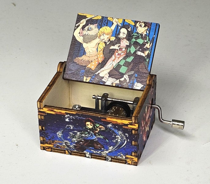 Demon Slayer Music Box Hand Crank Carved Wooden Musical Box - Black Carousel 2