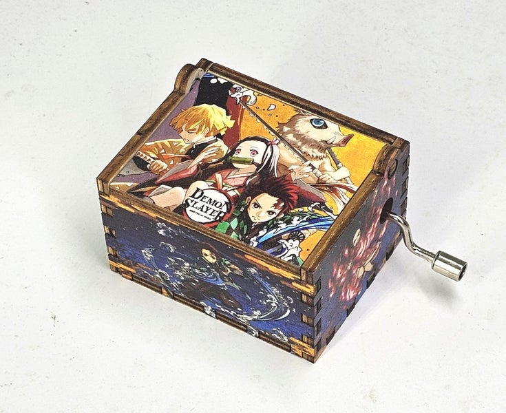 Demon Slayer Music Box Hand Crank Carved Wooden Musical Box - Black Carousel 3