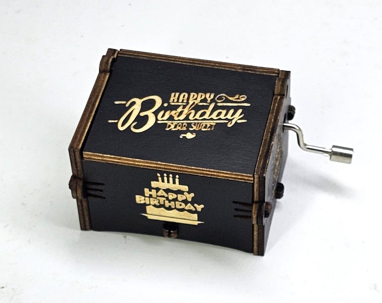Happy Birthday Music Box Hand Crank Carved Wooden Musical Box - Black Carousel 2