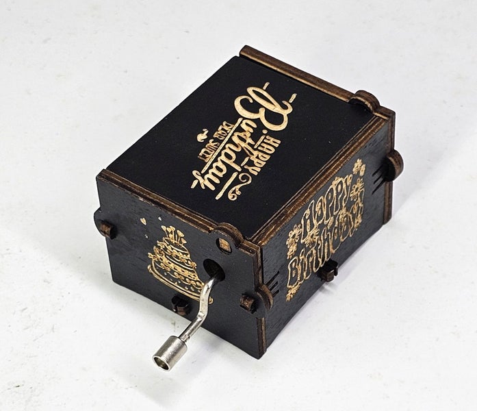 Happy Birthday Music Box Hand Crank Carved Wooden Musical Box - Black Carousel 3