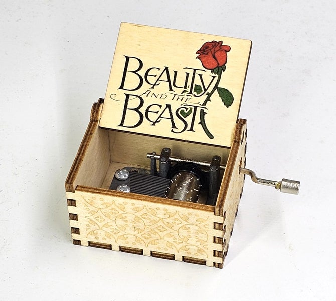 Beauty and the beast Music Box Hand Crank Carved Wooden Musical Box Carousel 1