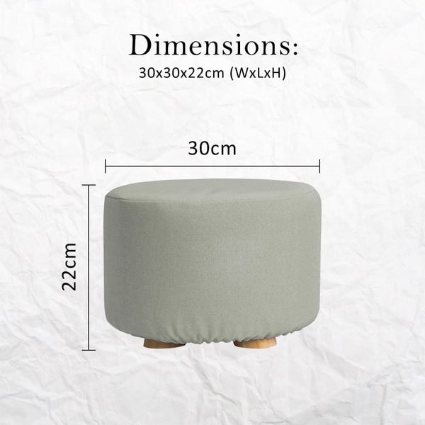 NZ LOCAL STOCK-Grey Fabric Ottoman Round Wooden Leg Foot Stool Carousel 12
