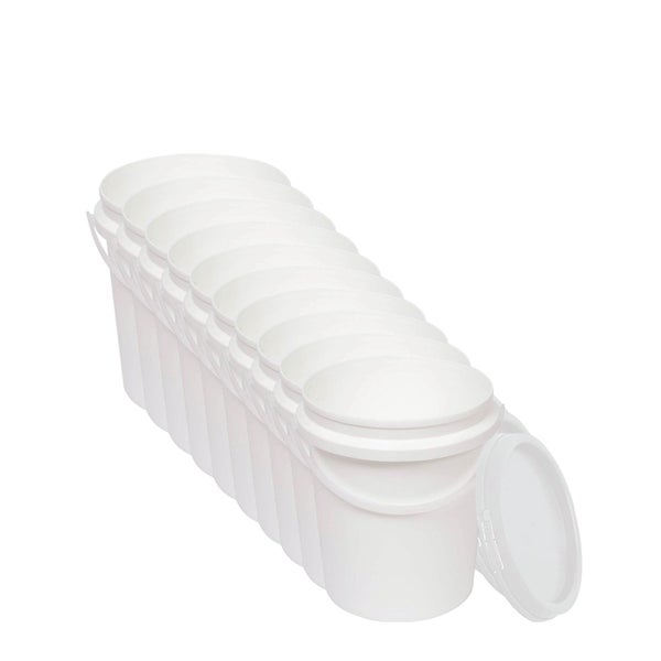 Kitchee 10x 1.2L Plastic Buckets + Lids - Food Grade Empty White Tub With Handle Carousel 1