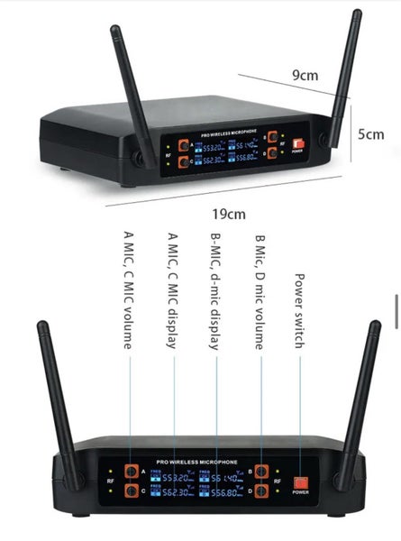 4 Channel UHF/VHF Microphone Receiver With 4 x Wireless Microphones63003281512321111