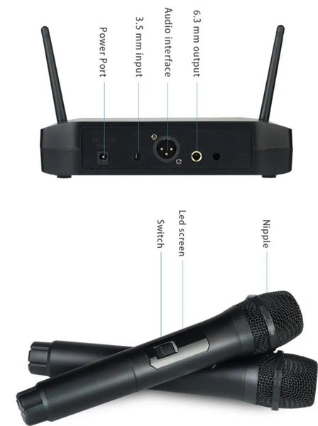 4 Channel UHF/VHF Microphone Receiver With 4 x Wireless Microphones63003281512321114