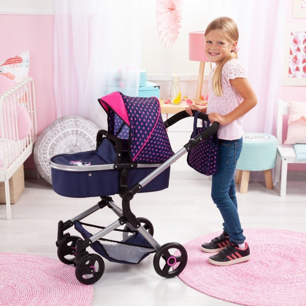 Bayer Neo Vario Combi Dolls Pram - Navy & Pink Carousel 10