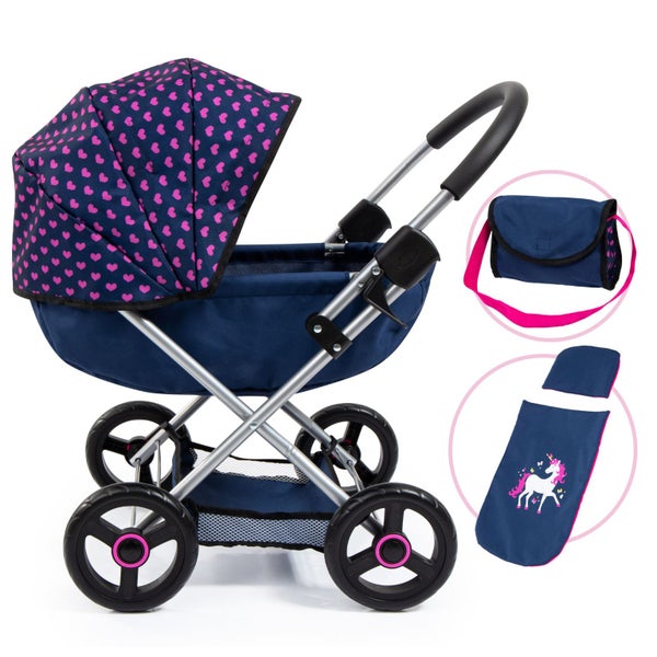 Bayer Cosy Dolls Pram - Navy Unicorn Carousel 1