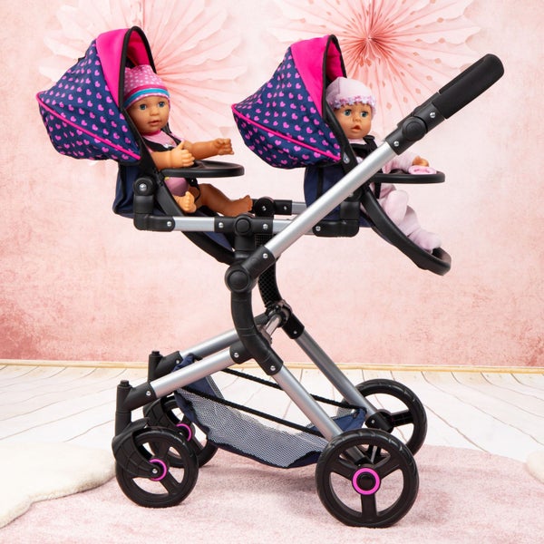 Bayer TWIN DOLLS PRAM Navy Carousel 11