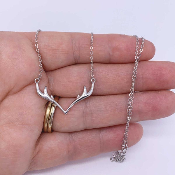 925 Sterling Silver Modern Necklace Deer Antlers "Velvet" Carousel 2