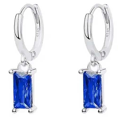925 Sterling Silver CZ Diamond Huggie Earring "Lucy" (Blue) Carousel 1