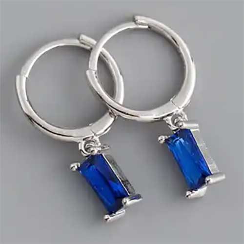 925 Sterling Silver CZ Diamond Huggie Earring "Lucy" (Blue) Carousel 2