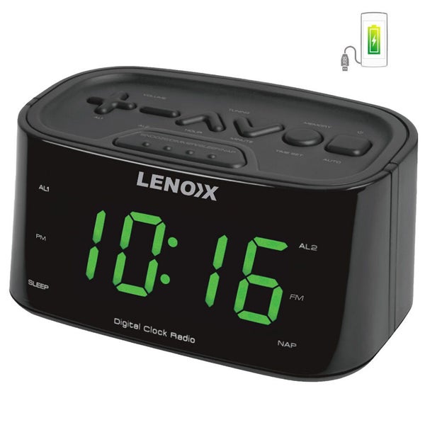 FM Radio Dual Alarm Clock Large Big LED Digital Display w USB Charger Black Carousel 1