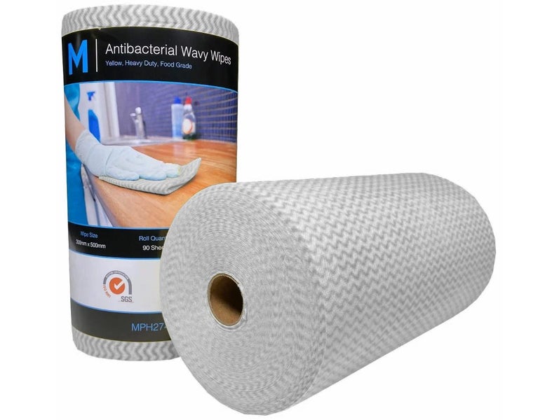 45m Antibacterial Cleaning Wipes - 90 Heavy Duty Sheets - 30cm x 50cm - White Carousel 1
