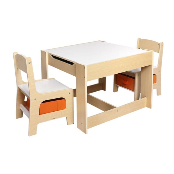 Kids Table and Chairs Set Storage Box Toys Play Desk Wooden Study Carousel 2