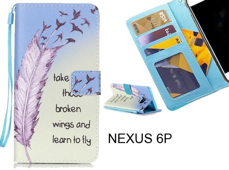 NEXUS 6P case 3 card leather wallet case printed ID Carousel 1