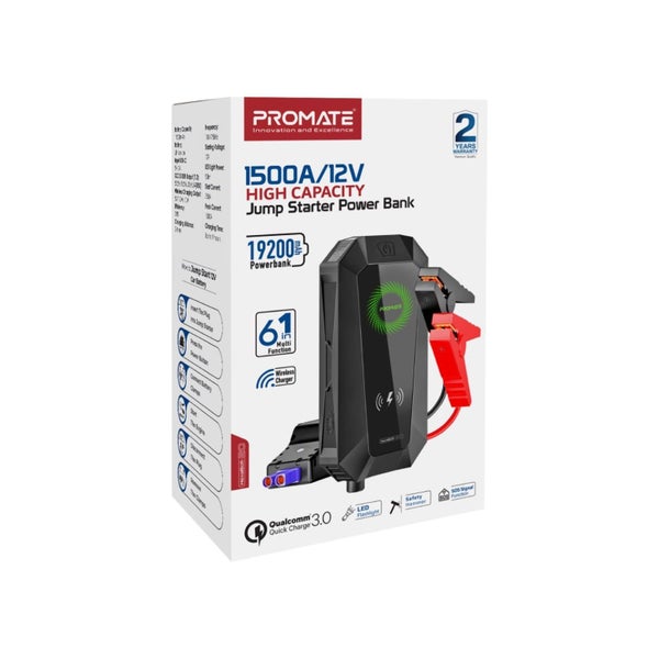 PROMATE 19000mAh Jump Starter Power Bank. 1500A/12V Peak Current. Dual Carousel 6