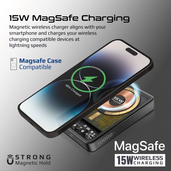 PROMATE 10000mAh Power Bank With Transparent Magsafe 15W Wireless Carousel 1