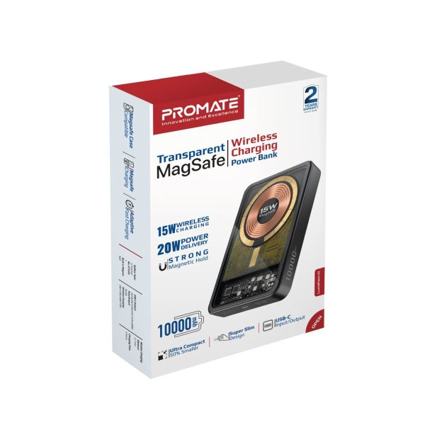 PROMATE 10000mAh Power Bank With Transparent Magsafe 15W Wireless Carousel 4