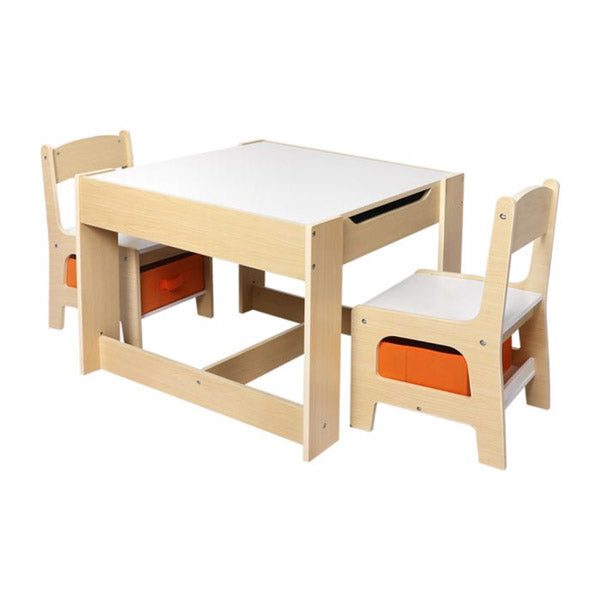 Kids Table And Chairs Set Storage Box Toys Play Desk Wooden Study Carousel 1