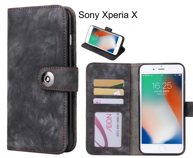 Sony Xperia X case retro leather wallet case Carousel 1
