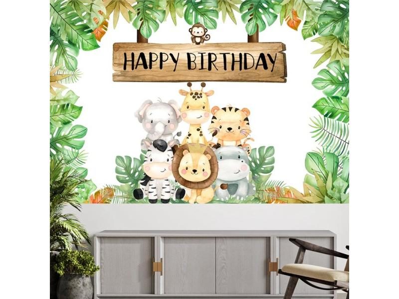 Jungle Animals Backdrop For Birthday Decorations Boy/Girl 1st Carousel 1