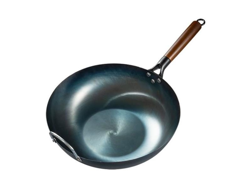 Flat Bottom Wok Pan 13.5" Woks And Stir Fry Pans Blue Iron Cookware Traditional Carousel 1