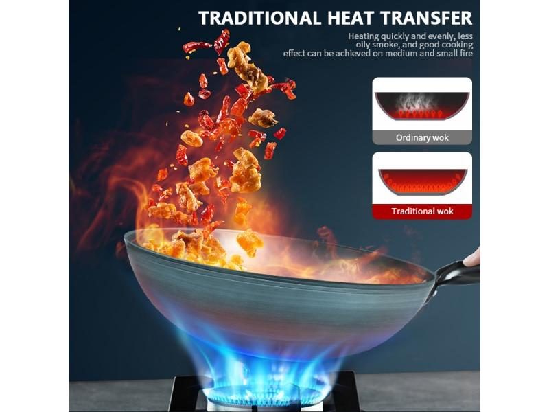 Flat Bottom Wok Pan 13.5" Woks And Stir Fry Pans Blue Iron Cookware Traditional Carousel 2
