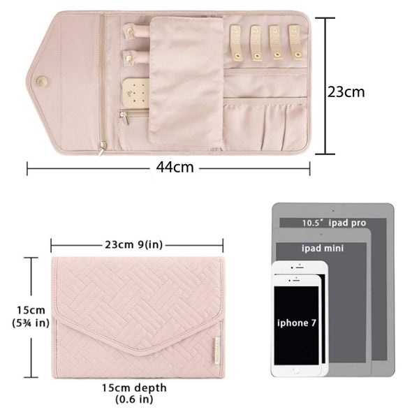 Foldable Jewelry Case Jewellery Pouch For Journey Organiser Travel -Pink Carousel 7