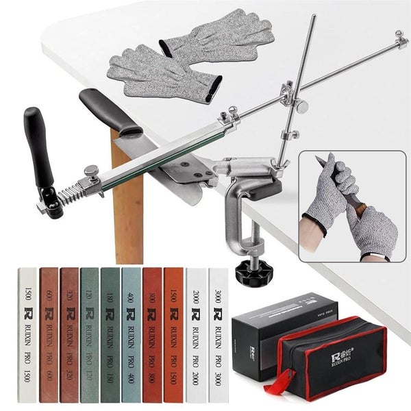 Professional Knife Sharpener w/ 10 Whetstones and Gloves 360?a Flip Sharpen Kit Carousel 1