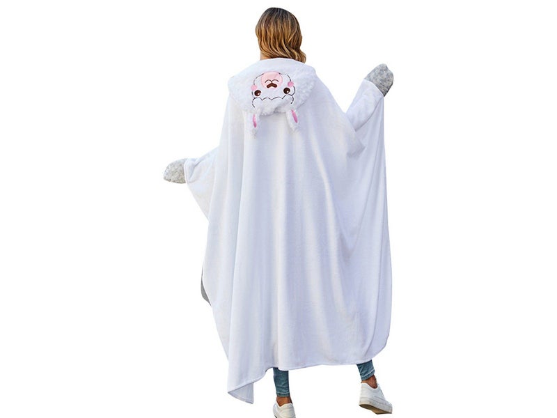 Flannel Fleece Sherpa Throw Blanket Wearable Hooded Blanket for Adults White Carousel 4