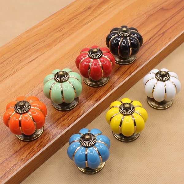 Ceramic Drawer Knob with Bronze Lined Pumpkin Shape 7pcs Carousel 4