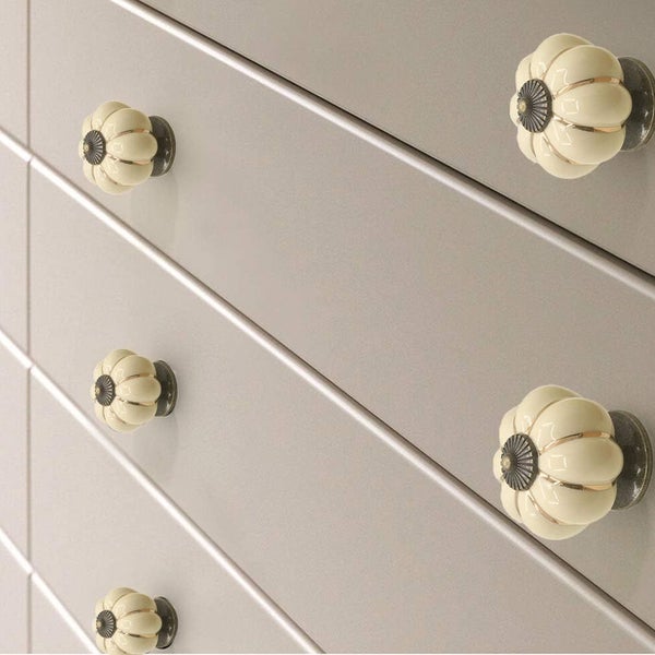 7pcs Ceramic Drawer Knob with Bronze Lined Pumpkin Shape, White Carousel 2