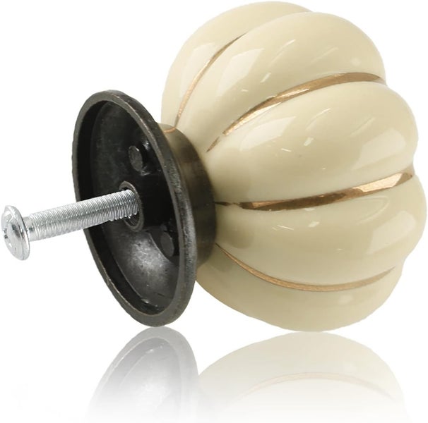 7pcs Ceramic Drawer Knob with Bronze Lined Pumpkin Shape, White Carousel 9