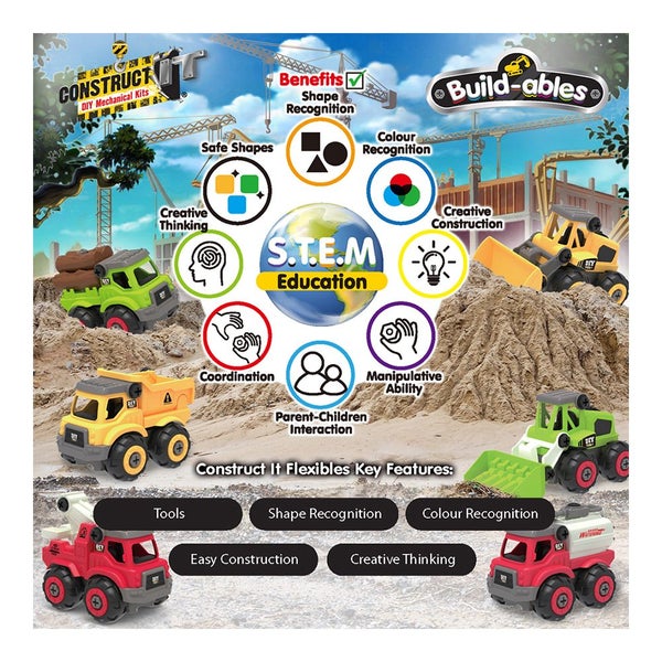 39pc Construct IT Buildables 2-in-1 Roadworks Vehicle Set w Case Kids 3+ YLW Carousel 9