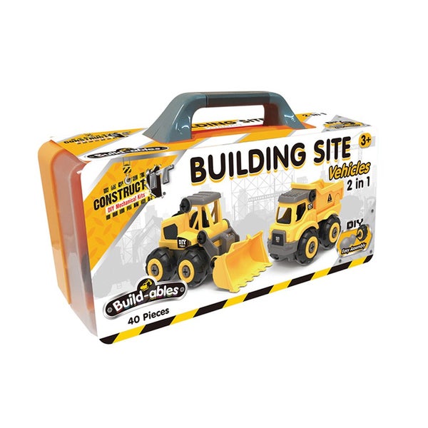 40pc Construct IT Buildables 2-in-1 Site Vehicle Truck Set w Case Kids 3+ YLW Carousel 1