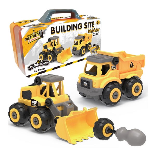40pc Construct IT Buildables 2-in-1 Site Vehicle Truck Set w Case Kids 3+ YLW Carousel 9