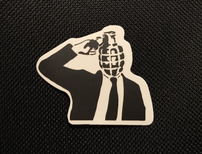 ** BANKSY ART ** 1 x Sticker - ‘ Granade Head’ (4.5cm) Carousel 1