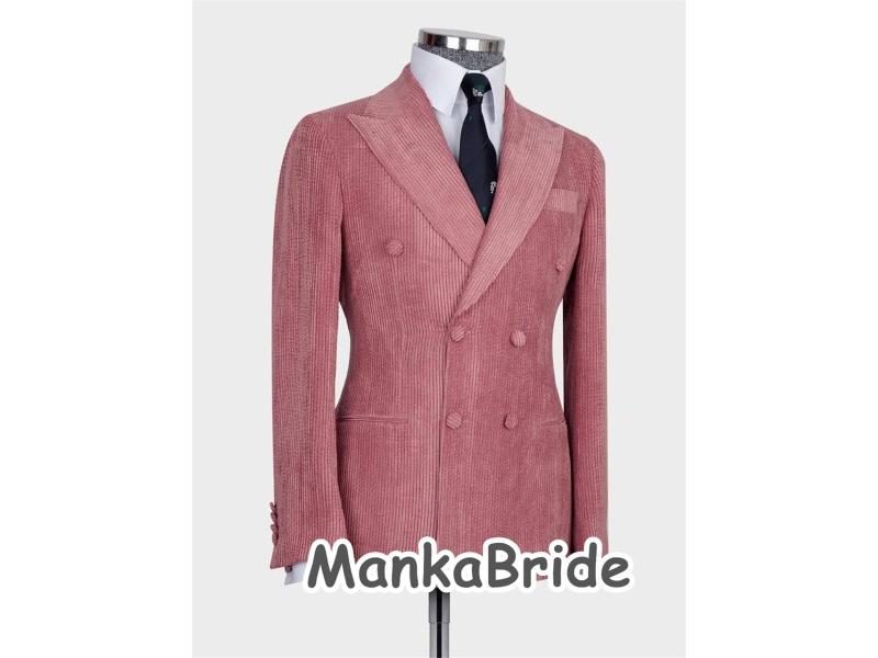 Classic Velvet Winter/Autumn Men's Double Breasted Groomsman Tuxedo Suit 2pcs Carousel 1