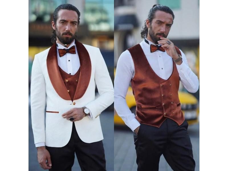 Classy Wedding Tuxedos Suits Slim Fit Jacket For Men 3 Pieces Groomsmen Wear Carousel 2
